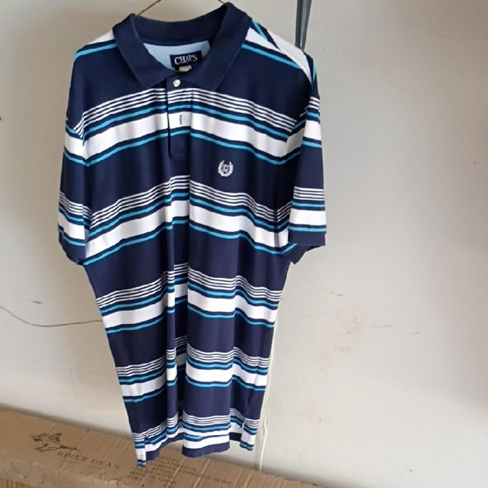 Chaps Men's Polo Shirt with Navy and White Stripes